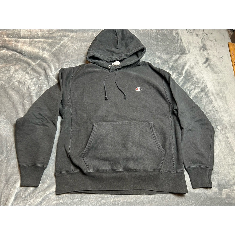 Vintage Champion Reverse Weave Hoodie Blank Black Size Large